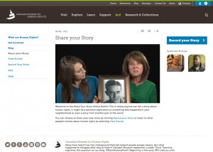 Website Integration of In-Gallery and Remote Experiences: The ECMS creates the opportunity for seamless experiences across in-gallery, personal device, and online remote end-points. For example, the Share Your Story booth which is featured in our Canadian Journeys gallery has a shared platform online through the website.