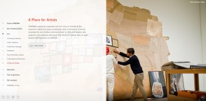 The sub-landing page articulates the content of the section. Once users click on the image, the white text plan recedes, and the slideshow automates.