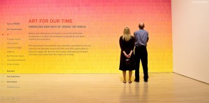 Immersive imagery illustrating people enjoying art in the galleries humanizes the content in line with SFMOMA brand tenets.