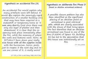 Figure 7. Cards used for the theme of ‘Fire Debate’. The left card includes different types of evidence from different resources that support the hypothesis of ‘accidental fire’ in Building 52, while the right card includes a single source of evidence to support the hypothesis of ‘Deliberate Fire’ in the same building.