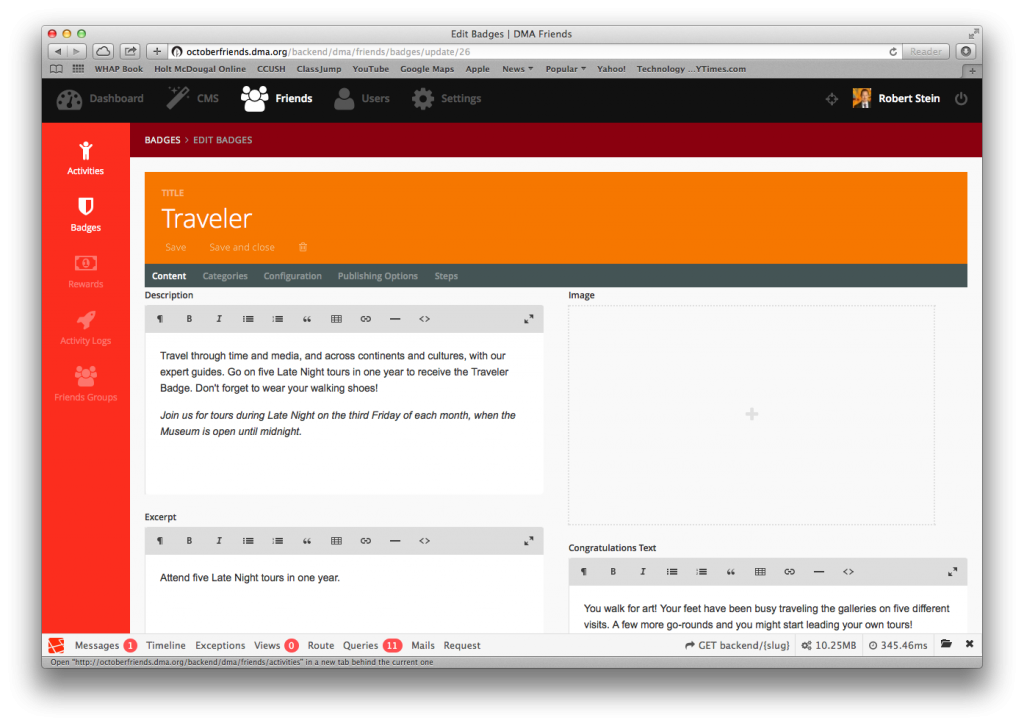Figure 4. Authoring a Badge in the new Friends Platform software