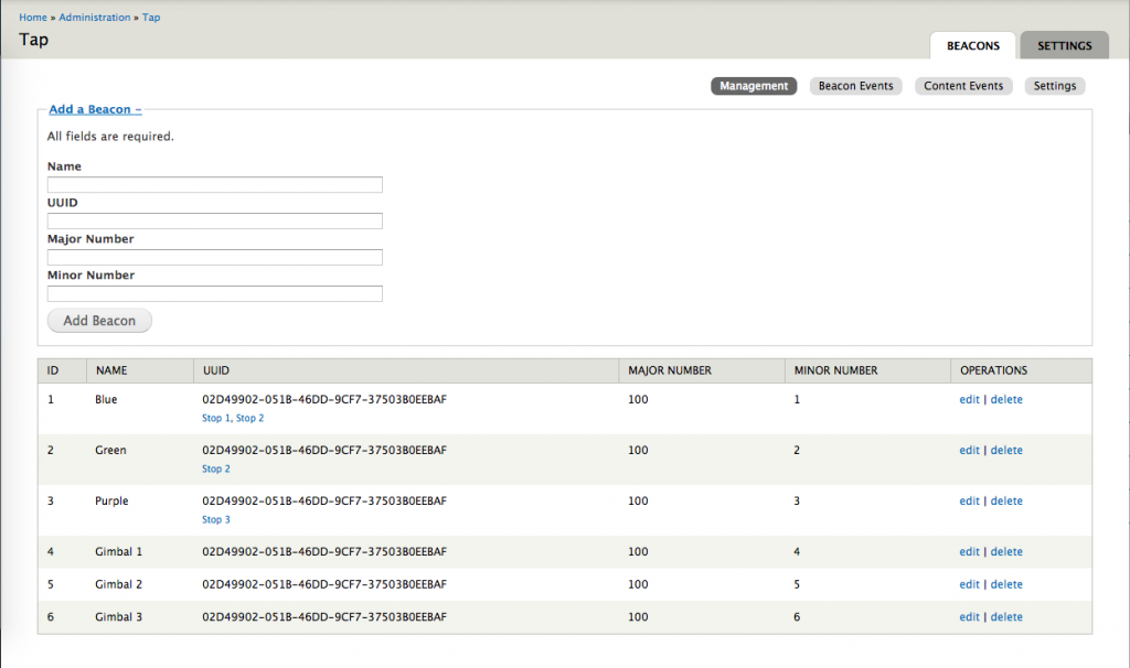 TAP Beacon Configuration