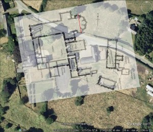 Figure 2: The floor plan of Croxden Abbey was registered to the satellite view of the site in Google Earth (Google Inc.).
