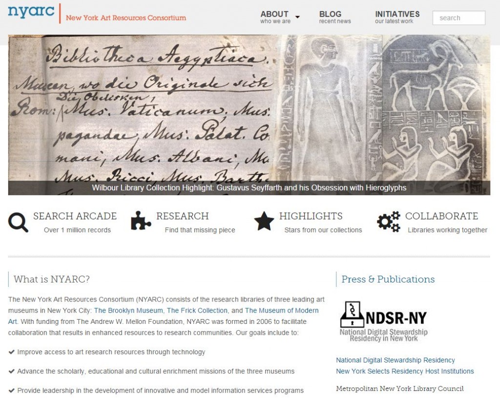 Image of NYARC home page