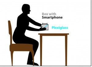Figure 4: User study setting with table, prototype headset and participant