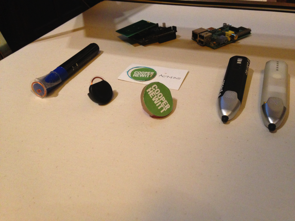 Early pen prototypes produced by both Cooper Hewitt (left) and SistelNetworks (right)