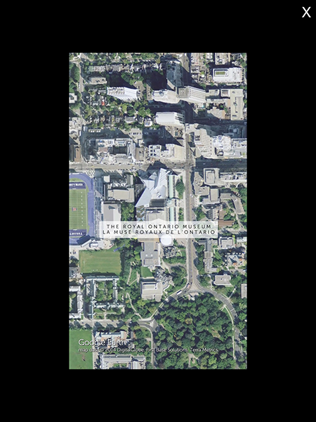 A Google Earth-generated satellite view of the Royal Ontario Museum