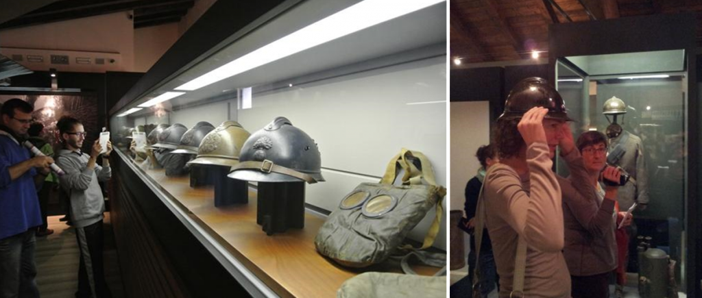 Figure 1: The indirect experience of objects in cases mediated by personal technological devices (left) contrasted with a hands-on experience (right) at the Museo Storico Italiano della Guerra (Rovereto, Italy).